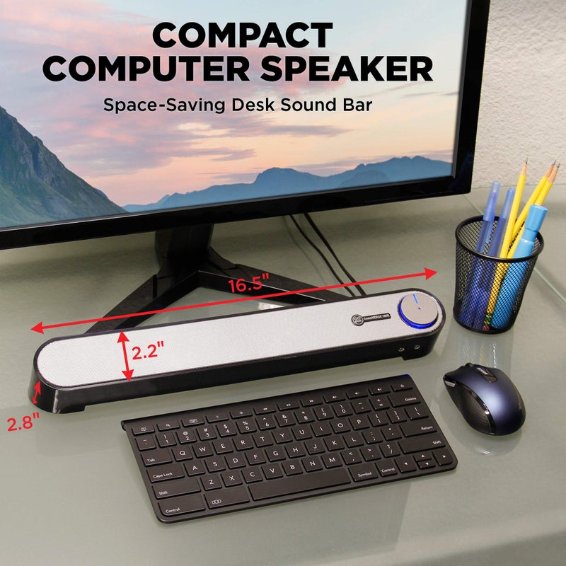 GOgroove Computer Speaker Mini Soundbar - USB Powered PC Sound Bar with Easy Setup Wired AUX, Stereo Audio, Microphone Port, Volume Control Knob, Under Monitor Design for Desktop (Black) - Image 3